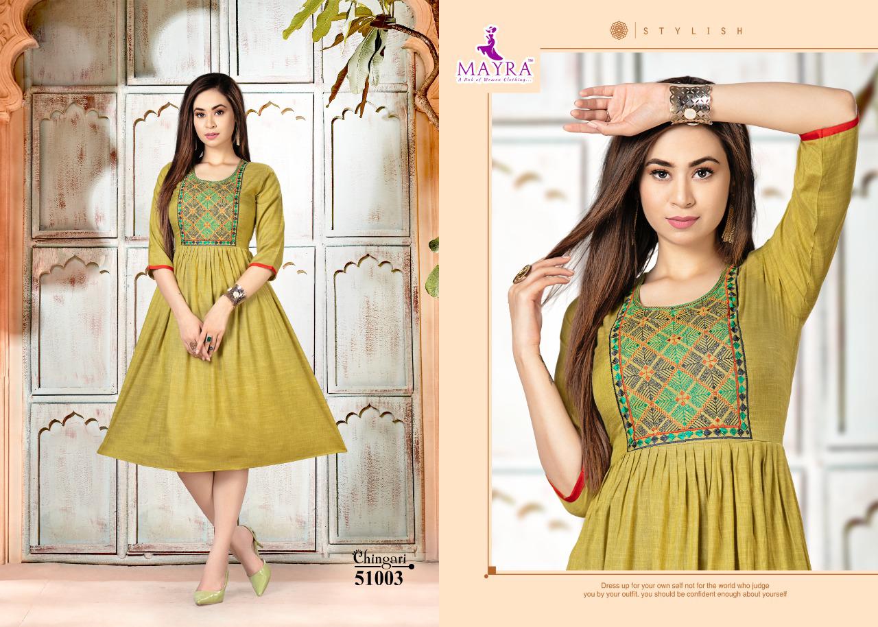 Mayra Chingari Fancy Regular Wear Rayon Printed Anarkali Kurti Collection